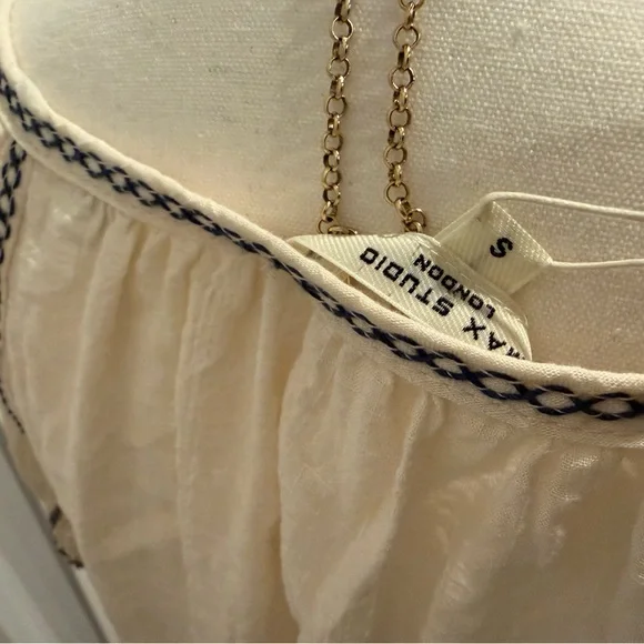Max Studio Cream Blouse with Navy Embroidery - Picture 3 of 4
